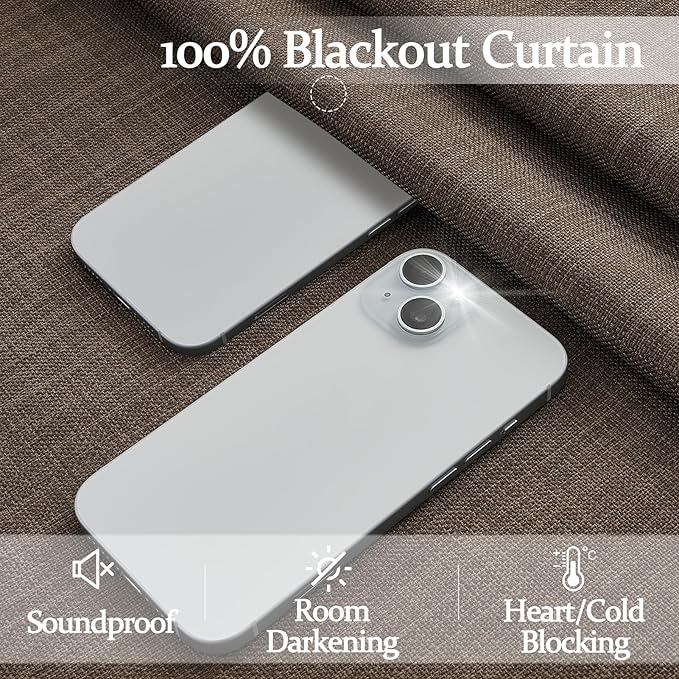 Double Layer Thick Linen Blackout 105 Inch Tall Curtains for Dining Room, Dark Flax Memory Shape Pinch Pleat Thermal Floor to Ceiling Curtain Brown Sound Dampening Neutral Windows Drapes 2 Panels Set