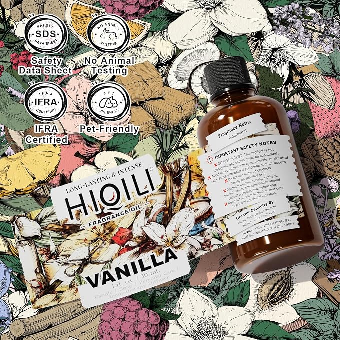 HIQILI Vanilla Fragrance Oil for Body Spray - 1 Fl Oz | Vanilla Oleoresin Scent, Diffuser Use, Essential Oil for Candle, Soap, and Women Perfume Making