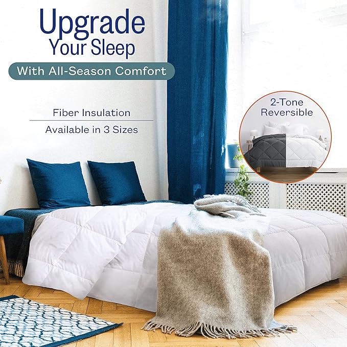 Full/Queen Comforter Insert, All Season Down Alternative, Box Stitching, Lightweight, Hypoallergenic, Corner Tabs, 89"x89"