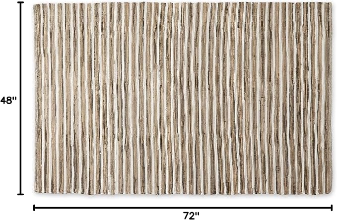 DII Chindi Home Collection Cotton Handwoven Slim Stripe Area Rag Rug, 4x6', Taupe