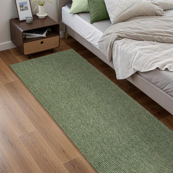 Uphome Kitchen Runner Rug, 2'6x8 Washable Boho Rug Runners for Hallways Non Slip, Low Pile Woven Cotton Modern Carpet Runners, Stain Resistant Bedroom Runner Rug for Hallway Entryway Entrance, Green