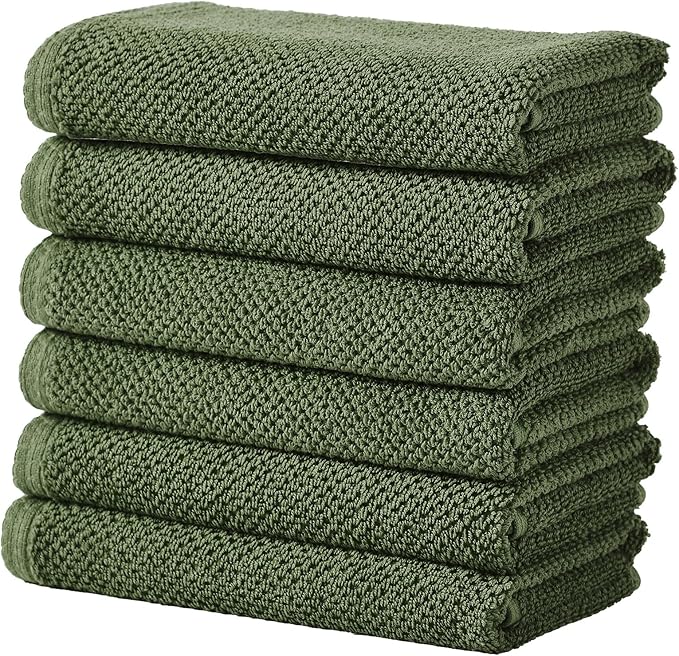 Great Bay Home 100% Cotton 6 Pack 26x16 Hand Towel Set - Absorbent, Quick-Drying, Durable Towels for Bathroom Decor - Low-Twist, Two-Ply Fibers (Forest Green)