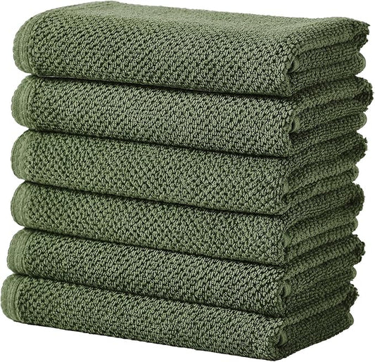 Great Bay Home 100% Cotton 6 Pack 26x16 Hand Towel Set - Absorbent, Quick-Drying, Durable Towels for Bathroom Decor - Low-Twist, Two-Ply Fibers (Forest Green)