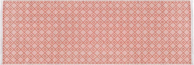 Cotton Diamond Woven Runner Rug 2x6 Feet - Dusty Pink, Anti Slip Farmhouse Geomatric Pattern Floor Area Runners Ideal for Hallways, Kitche, Laundry Room | Peach Nursery Patio Décor Mats for Home Space