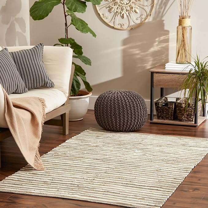 DII Chindi Home Collection Cotton Handwoven Slim Stripe Area Rag Rug, 4x6', Taupe