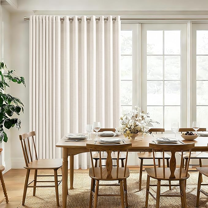 Linen Curtains 100 Inch Wide 96 Inch Length Natural Room Divider Semi Sheer Patio Sliding Door Curtains Large Window Curtains Grommet Privacy 100x96 Curtains for Bedroom 1 Panel