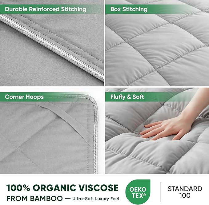 Cooling All-Season Down Alternative Comforter, Silver-Treated Lightweight Duvet Insert, Cool-to-The-Touch Bamboo Comforter, 100% Bamboo Viscose Outer Cover - Gray, Oversized King