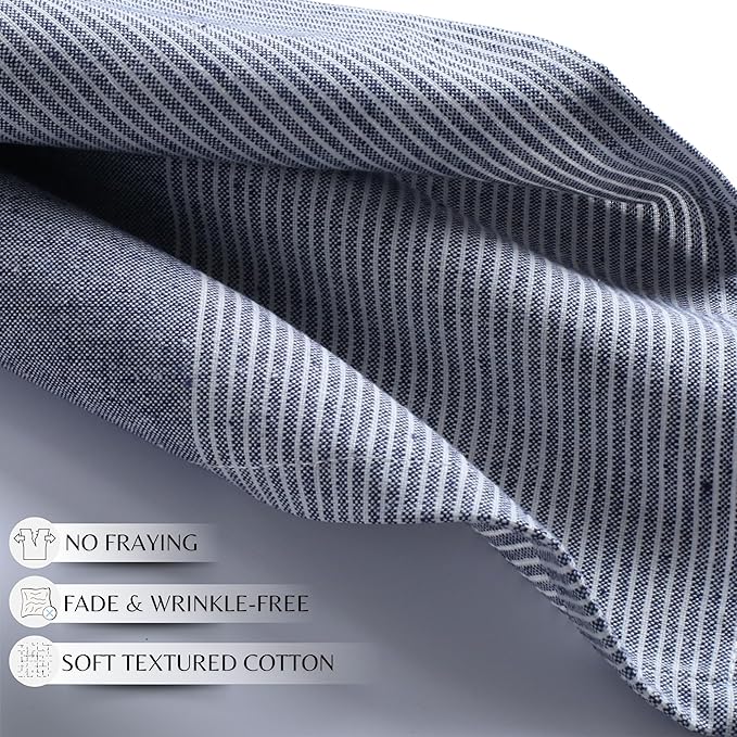 Ramanta Home Cloth Napkins Set of 12 - Denim Blue, 18x18 Inches - Spring Basket Decor Block Striped Dinner Napkins for Easter Farmhouse Wedding, Washable Soft Cotton Durable Table Linen -Everyday Use