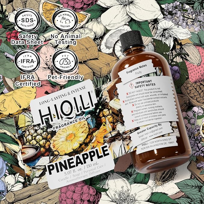 HIQILI Pineapple Fragrance Oil, DIY Perfume & Body Product - 5.07 Fl Oz | Long-Lasting Scent for Essential Oil Diffuser, Soap, Bath Bomb, Candle Making, Bright Scents for Home, Car & Office