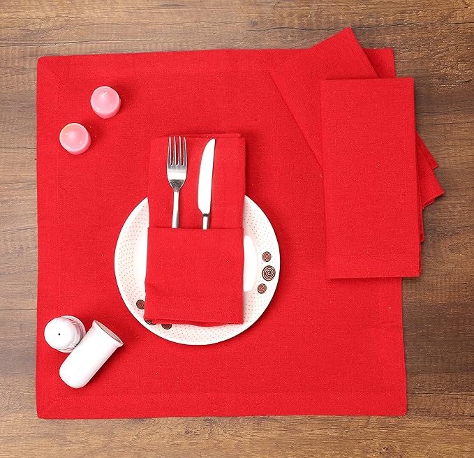 Cloth Napkins Red Cotton Cloth Napkin Set of 12 100% Cotton Textured Cloth Dinner Napkins 18"X18" Everyday Usage Cloth Napkins Over Sized with Mitered Corners Ultra Soft Durable