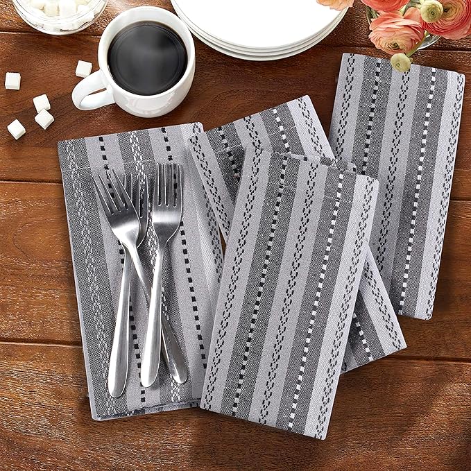 Cotton Cloth Napkin Salsa Stripe Set of 12, Pure 100%18x18 Inch Dinner Napkins, Wedding Napkin, Machine Washable, Cocktail Napkins, Grey Multicolor Life By Cotton