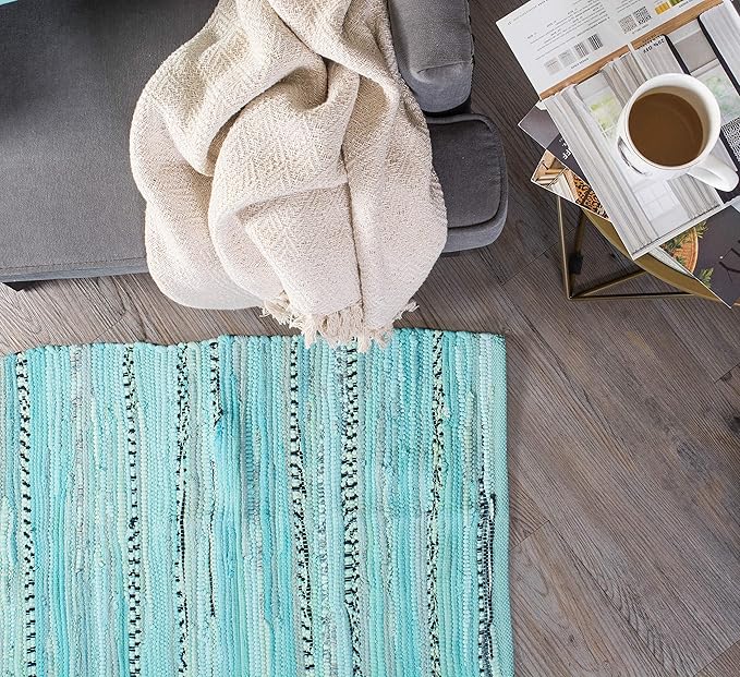 DII Chindi Home Collection Handwoven Multicolor Area Rag Rug, 20x31.5, Aqua