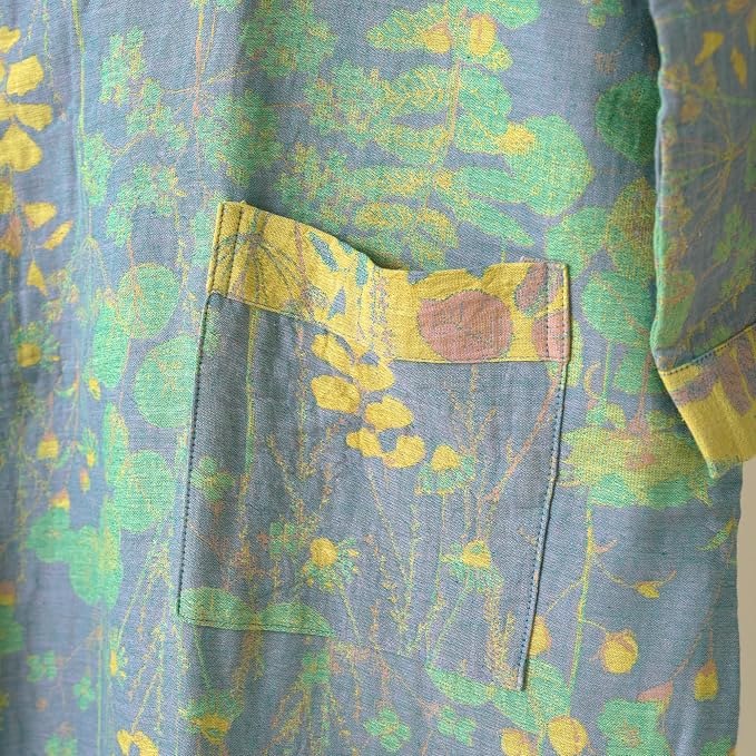 100% Cotton Gauze Ginkgo Leaf Kimono Robe, Long Knit Loose Bathrobe Nightgown Ladies Loungewear Sleepwear for Women