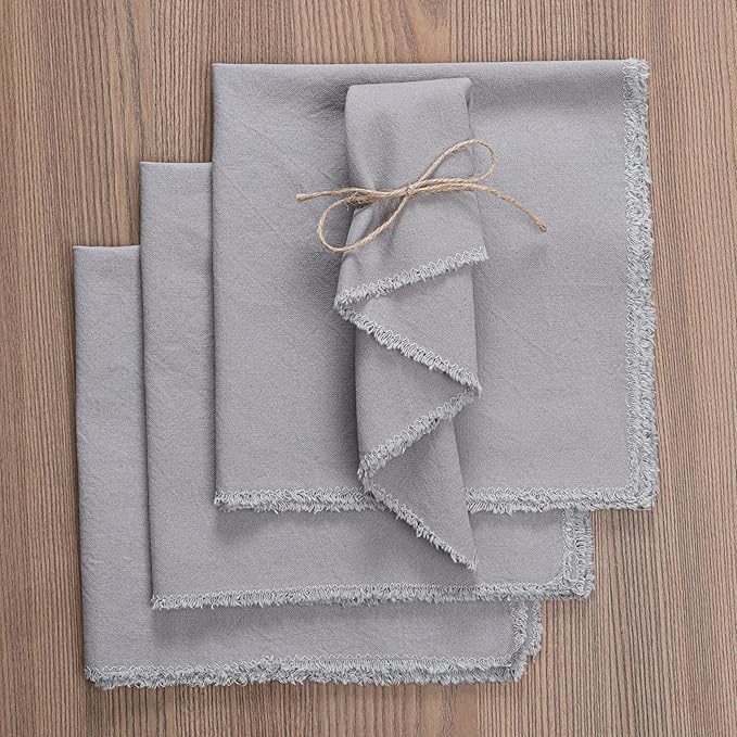 Ramanta Home Cloth Napkins Set of 4 Grey 18x18 Inch - Spring Soft & Durable Frayed Dinner Napkin for Easter Wedding, Birthday Parties | Heavy Weight Fabric Table Linen for Everyday Use Family Dinners