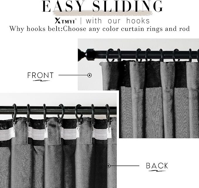 XTMYI Back Tab/Hook Belt Linen Cotton Sheer Curtains for Bedroom,2 Panels,102 Inch Length,Black 50 Inch Wide