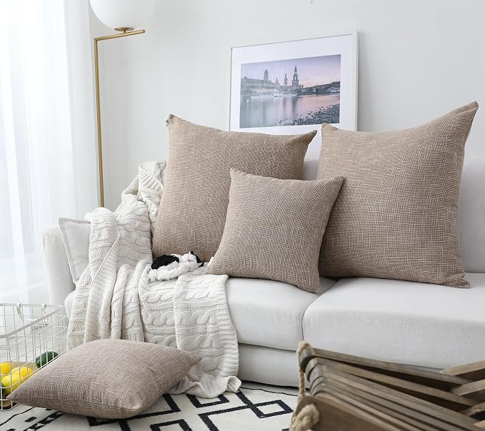 Kevin Textile Pillow Covers Star Faux Linen Cushion Cases Super Soft Throw Pillow Sham for Bedroom/Sofa/Car, 2 Pcs, 24"x24", Natural Linen