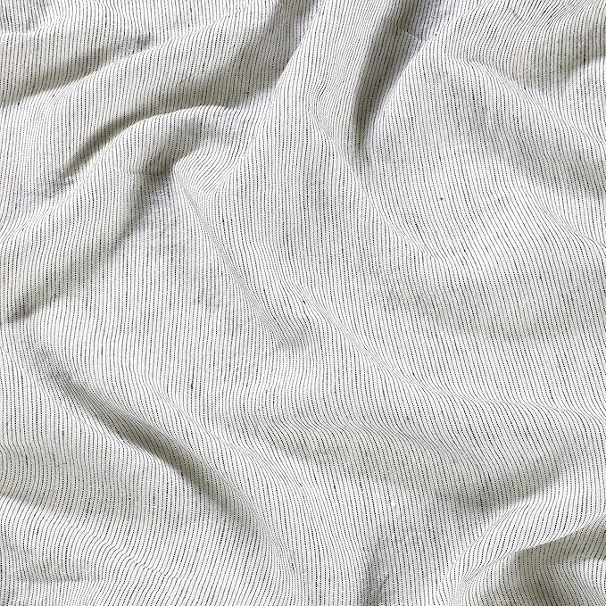 Sijo Stone Washed Organic French Linen Bed Sheet Set, GOTS Certified Organic, Best Cooling Linen Sheet Award by Sleep Foundation, 1 Flat Only (Pinstripe, King/Cal King)