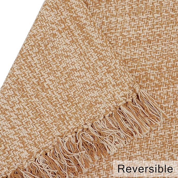 COTTON CRAFT Woven Area Rug - 2 Pack Reversible Boho Farmhouse Rustic Cotton Throw Rug Carpet with Fringe - Machine Washable Accent Mat for Bedroom Living Room Entryway Bathroom - 22x34 - Tan Natural