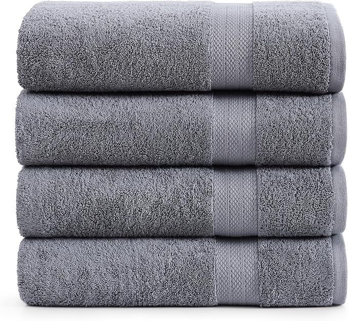 LANE LINEN 4 Pack Bath Towels Set (28"x54") - 100% Ring Spun Cotton, Large Turkish Towels for Bathroom - Durable, Quick Dry, Soft & Absorbent Bath Towel Set - Gets Softer After Each Wash - Cool Grey