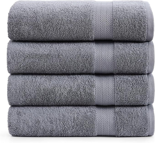 LANE LINEN 4 Pack Bath Towels Set (28"x54") - 100% Ring Spun Cotton, Large Turkish Towels for Bathroom - Durable, Quick Dry, Soft & Absorbent Bath Towel Set - Gets Softer After Each Wash - Cool Grey