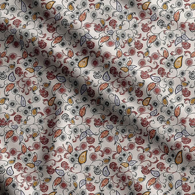 Soimoi Asian Print - White, Viscose Rayon Fabric Material - 42 Inch Wide, 1 Yard, Unstitched Material for Dresses, Blouses, Skirts, Sleepwear, Kids Clothing