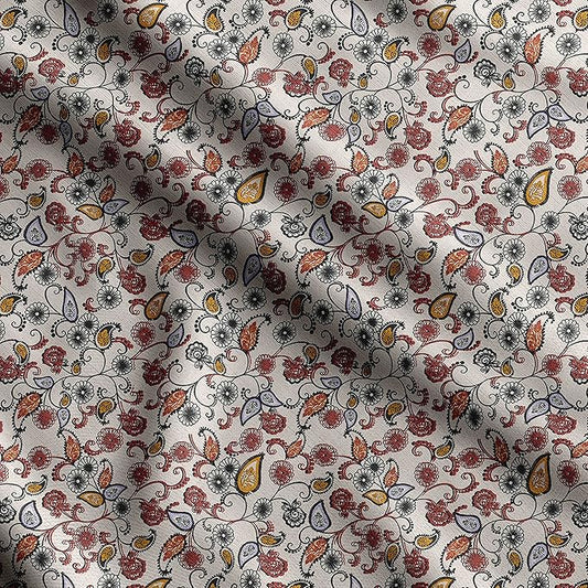 Soimoi Heavyweight Cotton Poplin Fabric Material, White - Asian Paisley Printed-42 Inch Wide, Natural Cotton Material for Quilt Making, Dress, Skirts, Pajamas, Pillowcase, Tablecloth, Kurtis, 1 Yard