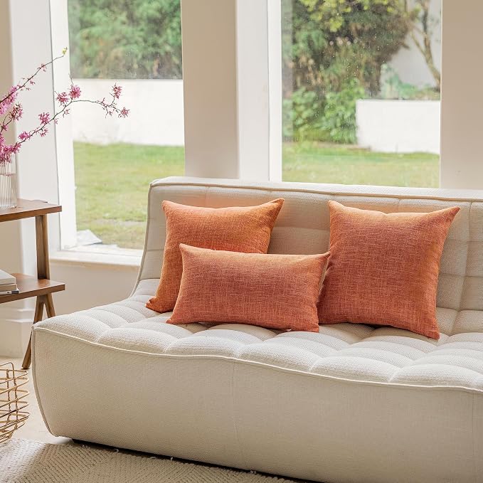 Home Brilliant Pillow Covers 24 x 24 Decorative Euro Pillow Shams Soft Lined Linen Throw Pillows for Couch Sofa Patio Floor Porch Nursery 24x24 Inch, Orange