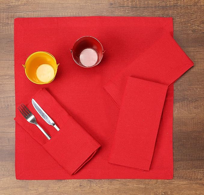Cloth Napkins Red Cotton Cloth Napkin Set of 12 100% Cotton Textured Cloth Dinner Napkins 18"X18" Everyday Usage Cloth Napkins Over Sized with Mitered Corners Ultra Soft Durable