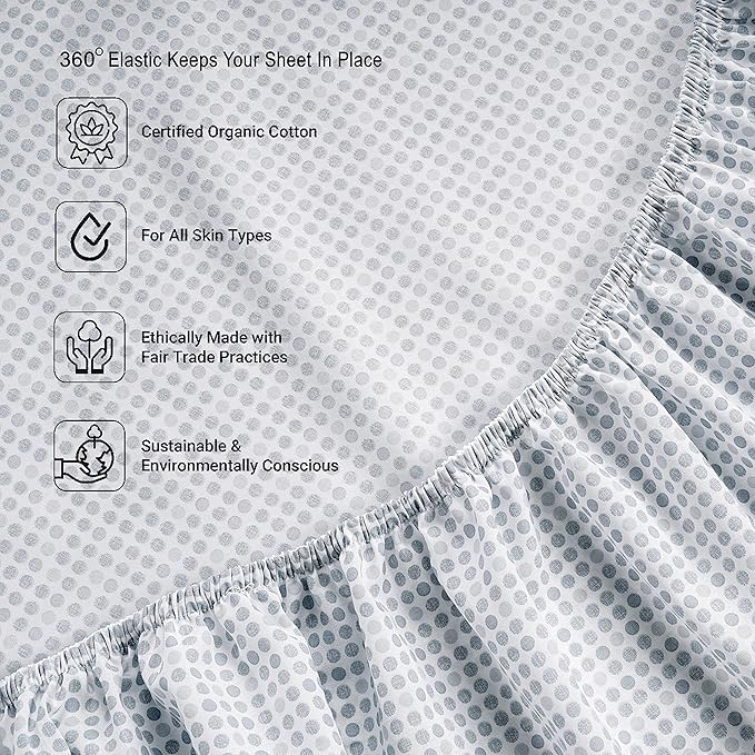 LANE LINEN 100% Organic Cotton Pre Washed Extra Long Twin Sheets Low Pill Fade Resistant Macine Wash Naturally Temperature Regulating Printed Cotton Sheets Twin XL Bed Sheets- Polka Dot Blue