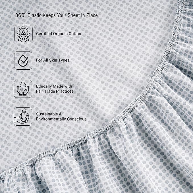 LANE LINEN 100% Organic Cotton Cool Twin Fitted Sheet, 2-Piece Set (1 Fitted Sheet, 1 Pillowcase), Percale Weave, Ultra Soft, Breathable, Fits Mattress Upto 15" Deep - Polka Dot Blue (No Flat Sheet)