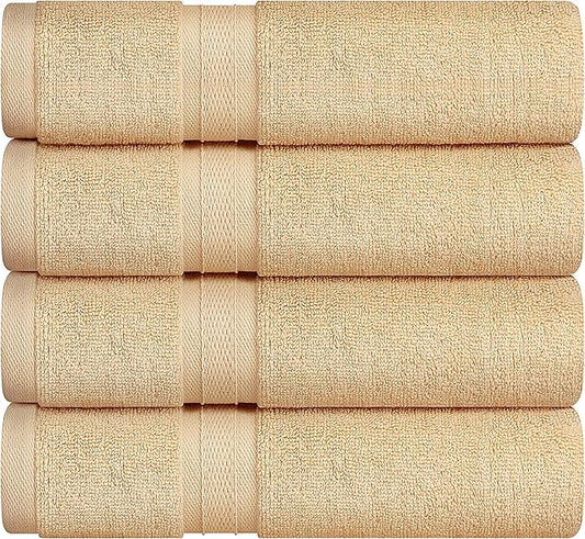 Towel and Linen Mart 4 Pieces Bath Towel Sets - Beige - Soft Feel Luxurious,Quick Dry, Extra Absorbent, 100% Ring Spun Cotton 600 GSM (27 x 54)