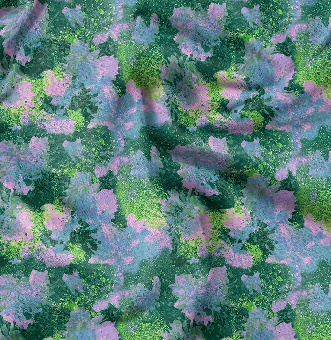 Soimoi Lightweight Velvet Fabric - Green - Floral Print, Unstitched Material - 58" Wide, Perfect Fabric for Upholstery, Fashion and Craft Projects, 1 Yard