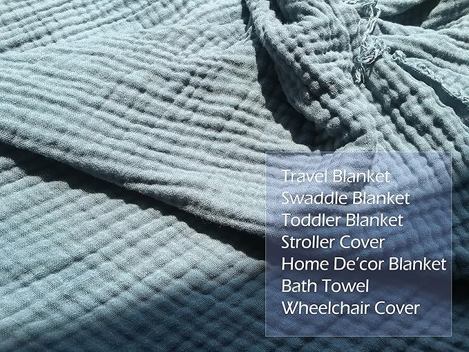 KyraHome 100% Cotton Throw Blankets for Couch, 60"x80" Pre-Washed Plant-Dyed Breathable Lightweight Gauze Soft Muslin Throw Blankets for Adults, All Season (Slate Blue)
