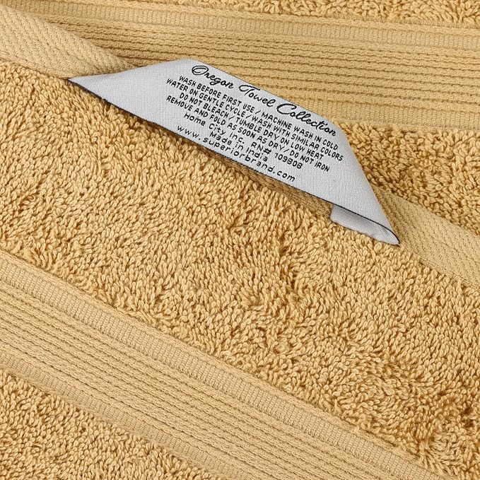 Superior 100% Organic Cotton 12-Piece Towel Set, Includes 4 Bath Towel, 4 Hand Towel, 4 Face Towel/Washcloth, Daily Use, Bathroom, Guest Bath, Absorbent, Home Essentials, Oregon Collection, Gold