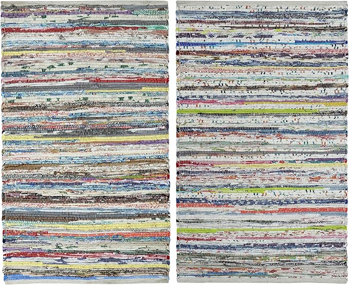 COTTON CRAFT Cotton Chindi Rag Rug - 2 Pack - 27 x 45 inches Reversible Handwoven Area Rugs - Boho Farmhouse Rustic Vibrant Decorative Accent Rug for Kitchen, Entryway, Living Room - Multicolor