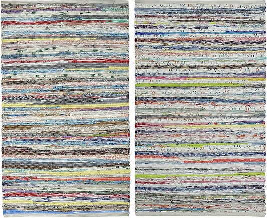 COTTON CRAFT Cotton Chindi Rag Rug - 2 Pack - 27 x 45 inches Reversible Handwoven Area Rugs - Boho Farmhouse Rustic Vibrant Decorative Accent Rug for Kitchen, Entryway, Living Room - Multicolor