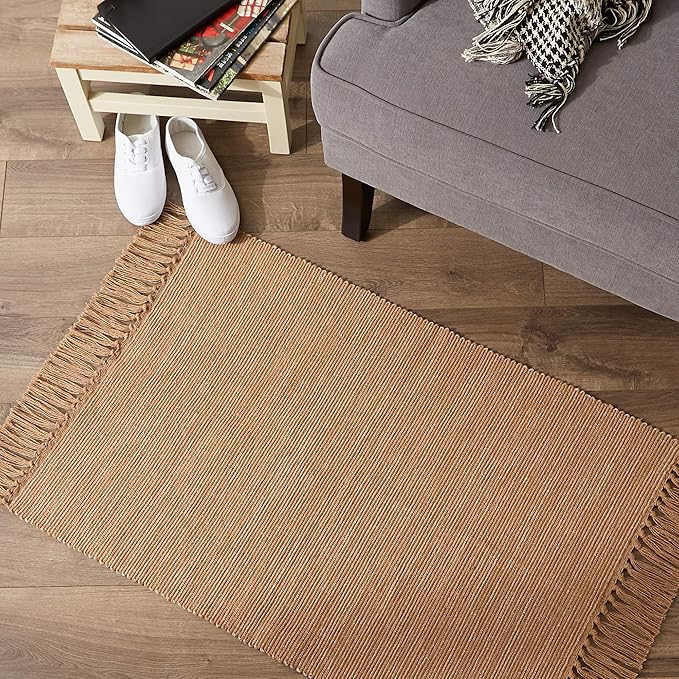 DII Woven Rugs Collection Ribbed Reversible Cotton, 2x3', Stone & Off-White