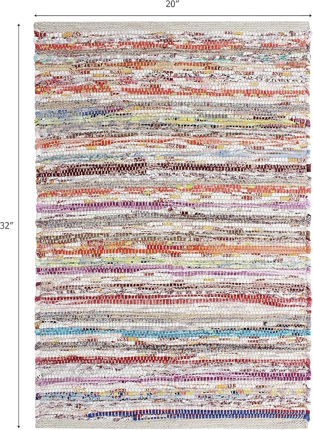 COTTON CRAFT Cotton Chindi Rag Rug - Boho Farmhouse Rustic Area Accent Throw Rug - Handwoven Reversible Natural Recycled Yarn Carpet - Living Room Kitchen Entrance Home Gift - 20 x 32 in - Multi Color