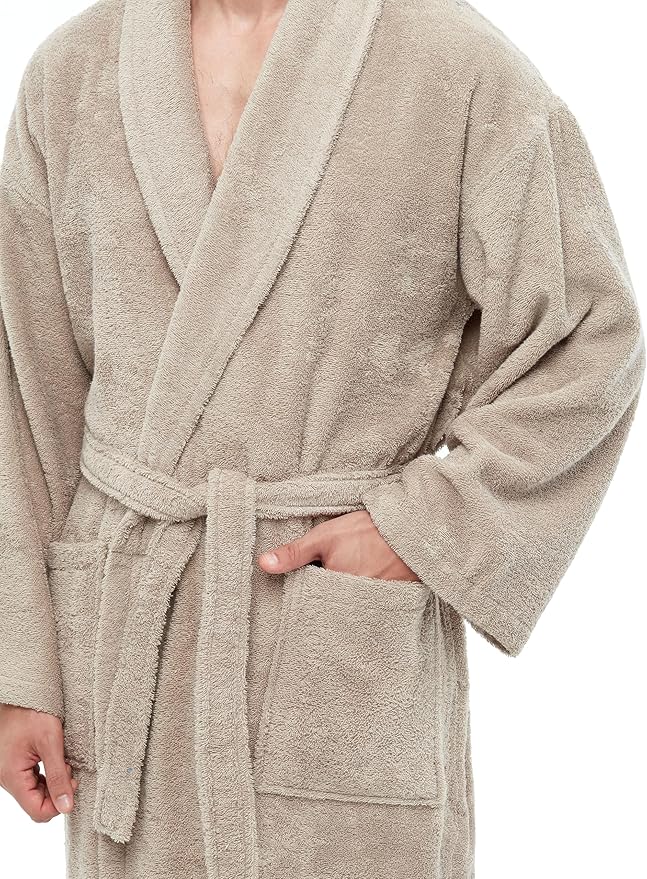 Arus Men's Shawl Collar Robe, Turkish Terry Cotton Bathrobe with Regular and Full Length Options
