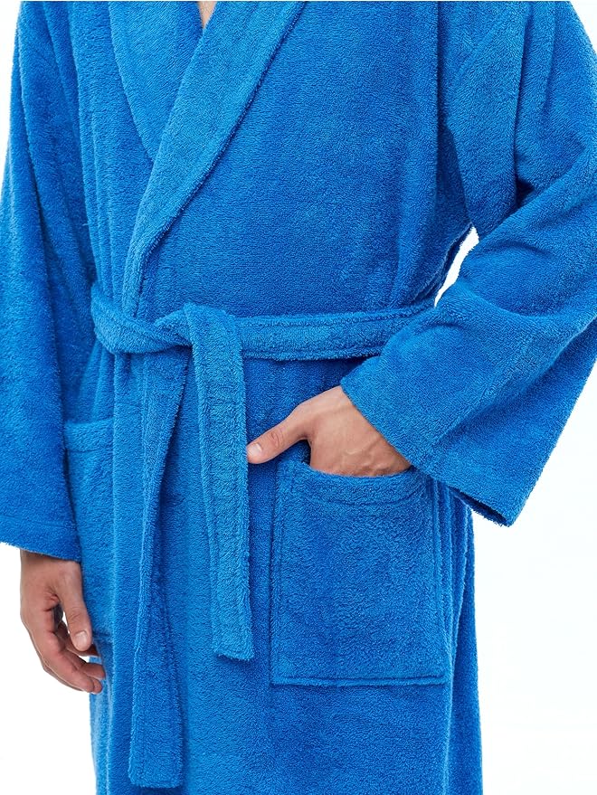 Arus Men's Shawl Collar Robe, Turkish Terry Cotton Bathrobe with Regular and Full Length Options