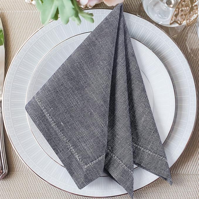 Chambray Slub Cloth Dinner Napkins Set of 6 (20X20 Inch - Navy Blue) 100% Everyday Use Premium Quality Over Sized with Mitered Corners Ultra Soft Durable Hotel (37962)