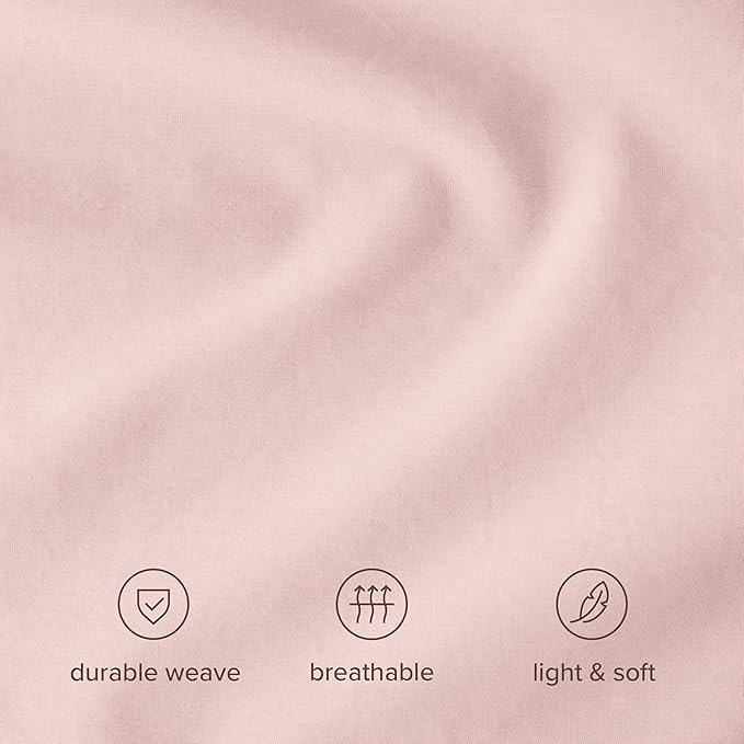 Bare Home 100% Organic Cotton Extra Long Duvet Cover Set - Crisp Percale Weave - Lightweight & Breathable - Cooling Duvet Cover Set (Twin/Twin XL, Dusty Pink)