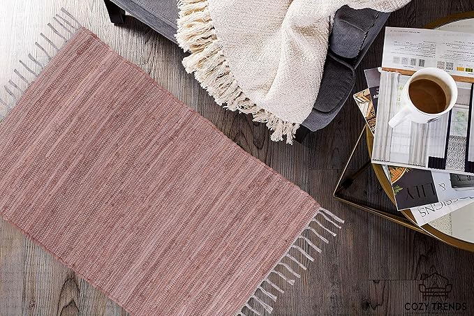 Cotton Rag Rug 24x36'' | 2x3' Multicolor Area Rug - Hand Woven, Washable & Reversible with Tassels - Perfect for Living Room, Kitchen, Entryway, or Bedroom (Brown Multi)