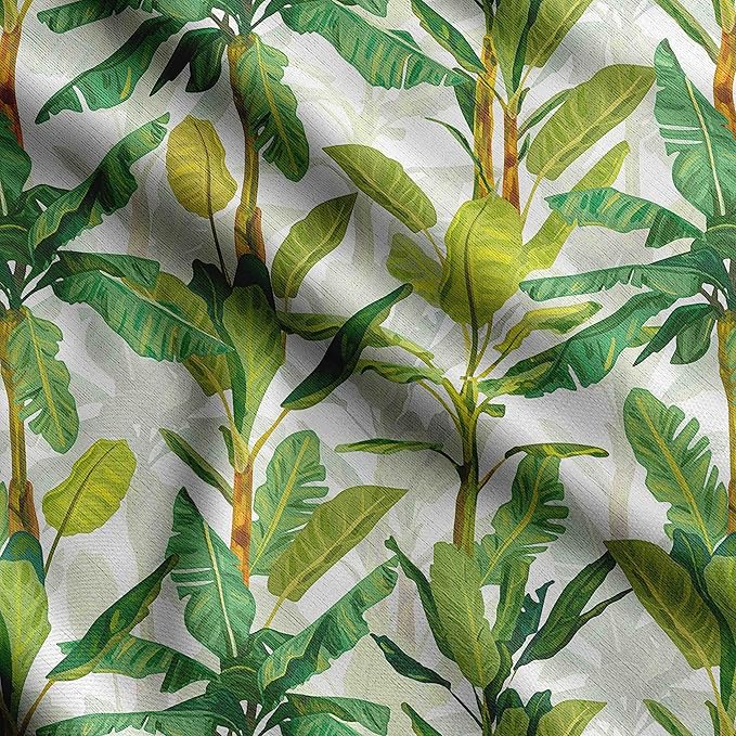 Soimoi Leaves Print - Green, Pure Silk Fabric - 42 Inch Wide, 1 Yard, Lightweight Material, Perfect for Elegant Dresses, Sarees, Scarves, Evening Wear