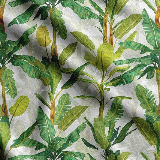 Soimoi Heavyweight Cotton Poplin Fabric Material, Green - Leaves Printed - 42" Inch Width, Natural Cotton Material for Quilt Making, Dresses, Skirts, Pajamas, Pillowcases, Tablecloths, Kurtis, 1 Yard