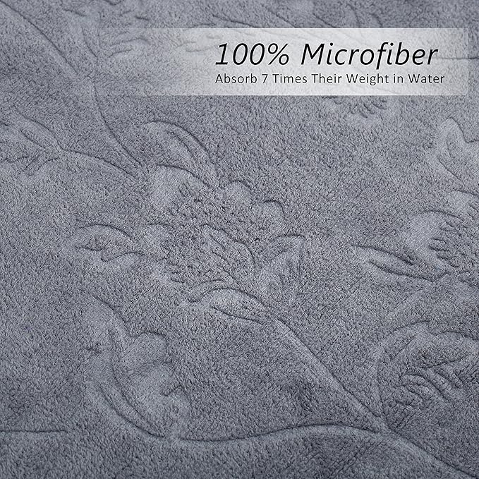 JML Bath Towels 4 Pack, Oversized Microfiber Bath Towels for Adult Men Women, 30" x 60", Large, Soft and Super Absorption Multipurpose for Bath, Beach, Pool, Sport - Grey Floral Pattern