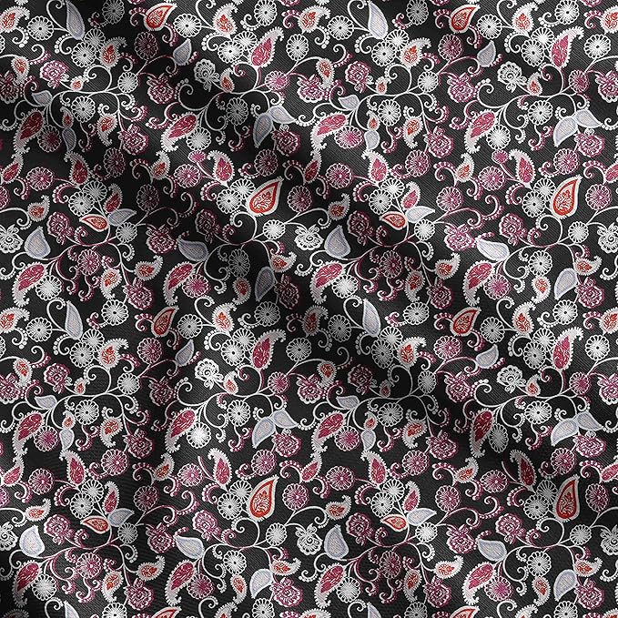 Soimoi Asian Paisley Print - Black, Premium Cotton Cambric Fabric - Medium Weight Material for Quilting, Kurtis, Blouse, Kids Clothing, Tunic, Curtains - 42" Inch Wide, 1 Yard