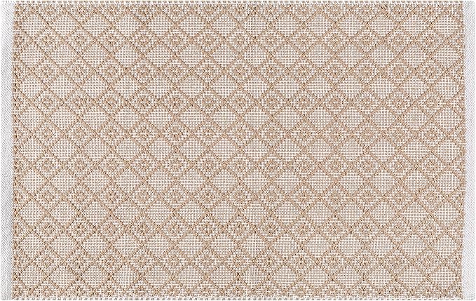 Cotton Diamond Woven Area Rug 2x3 Feet - Beige, Anti Slip Decorative Durable Boho Front Door Throw Mats Ideal for Entryway, Kitchen, Office | Teal Farmhouse Indoor Daily Use Patio Rugs for Bedroom