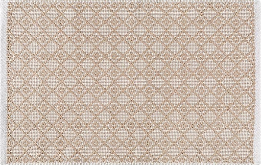 Cotton Diamond Woven Area Rug 2x3 Feet - Beige, Anti Slip Decorative Durable Boho Front Door Throw Mats Ideal for Entryway, Kitchen, Office | Teal Farmhouse Indoor Daily Use Patio Rugs for Bedroom