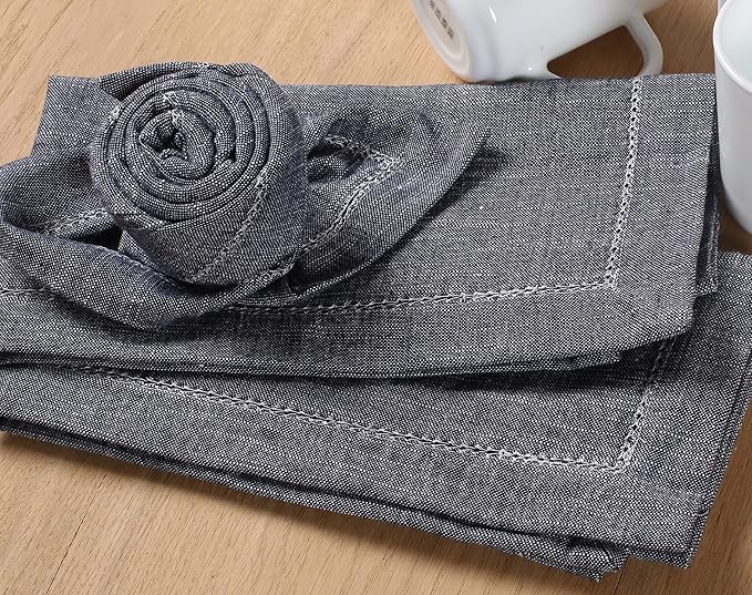Chambray Slub Cloth Dinner Napkins Set of 6 (20X20 Inch - Navy Blue) 100% Everyday Use Premium Quality Over Sized with Mitered Corners Ultra Soft Durable Hotel (37962)